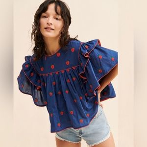 FARM Rio Strawberry Top in Navy Blue Size L